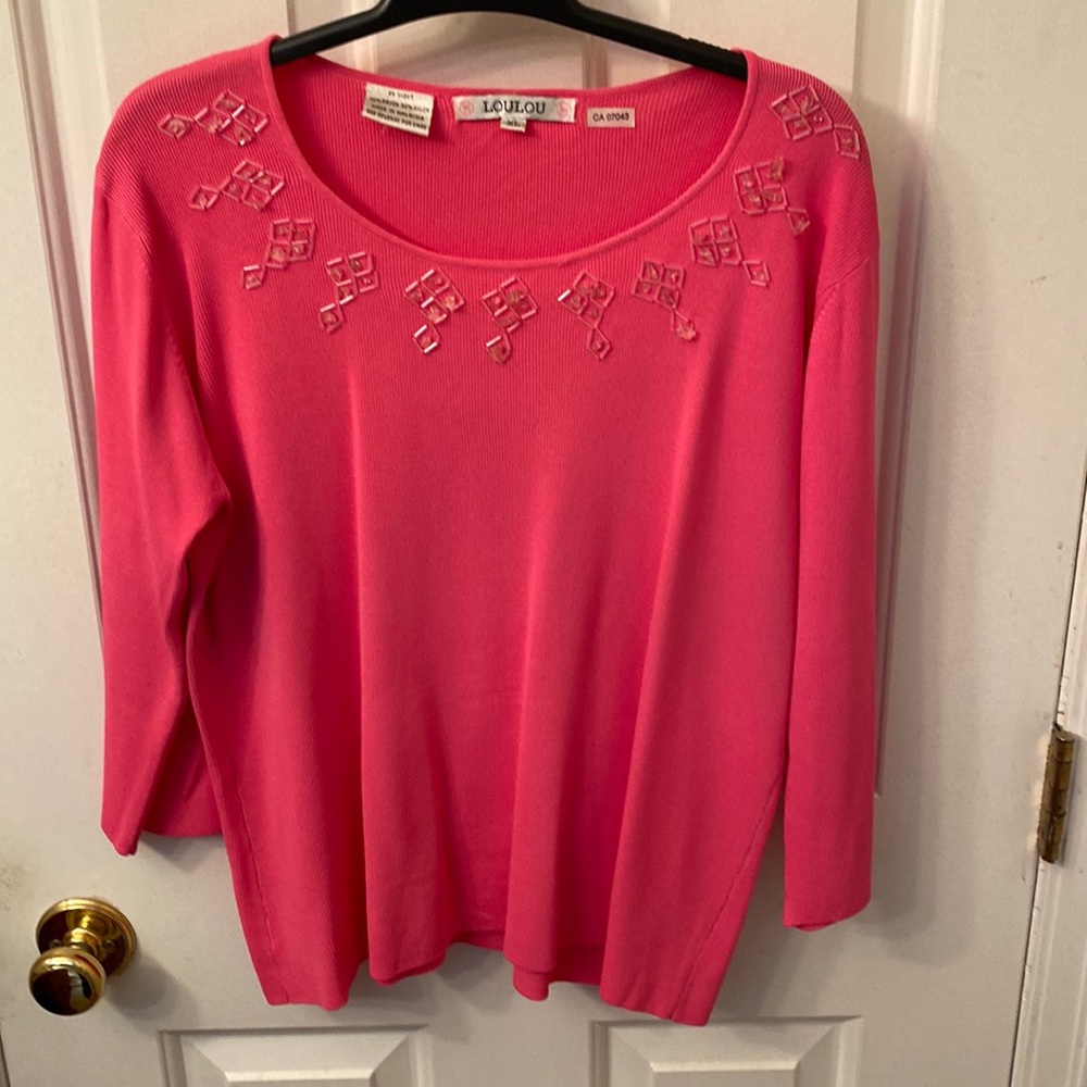 Embellished Neck 3/4 sleeve Sweater